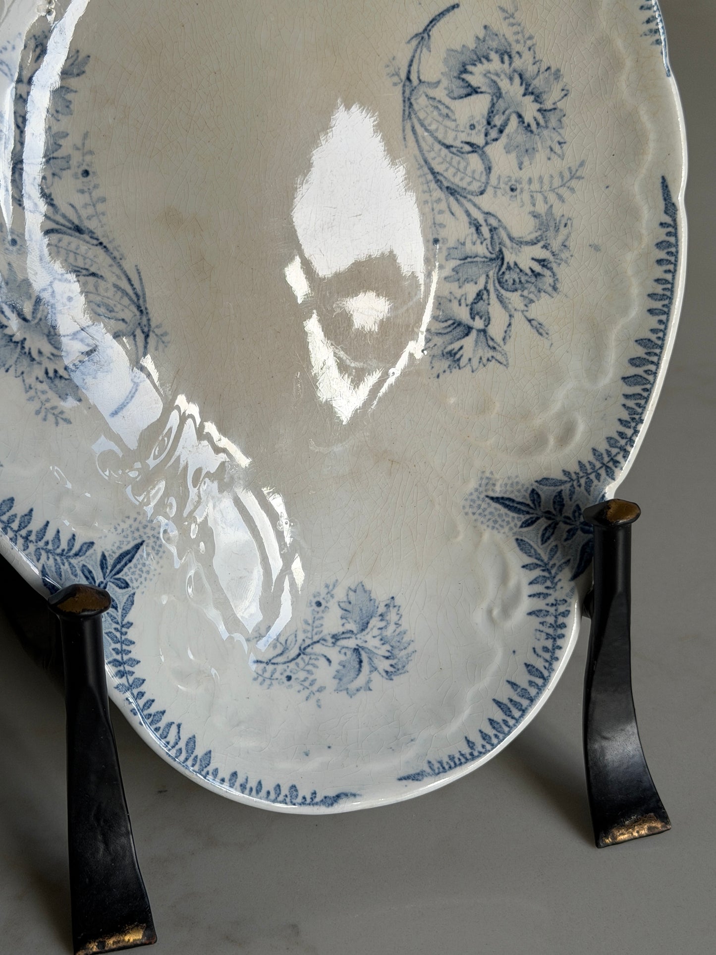 Small French Blue & White Floral Platter