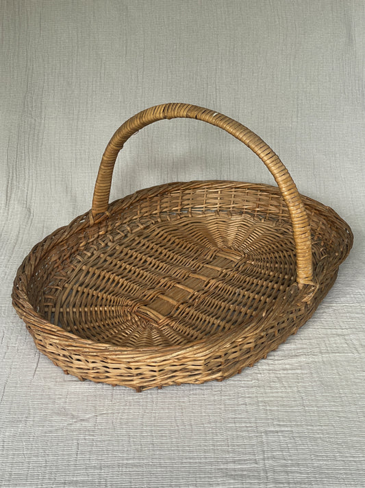 Antique French Handled Wicker Basket Tray
