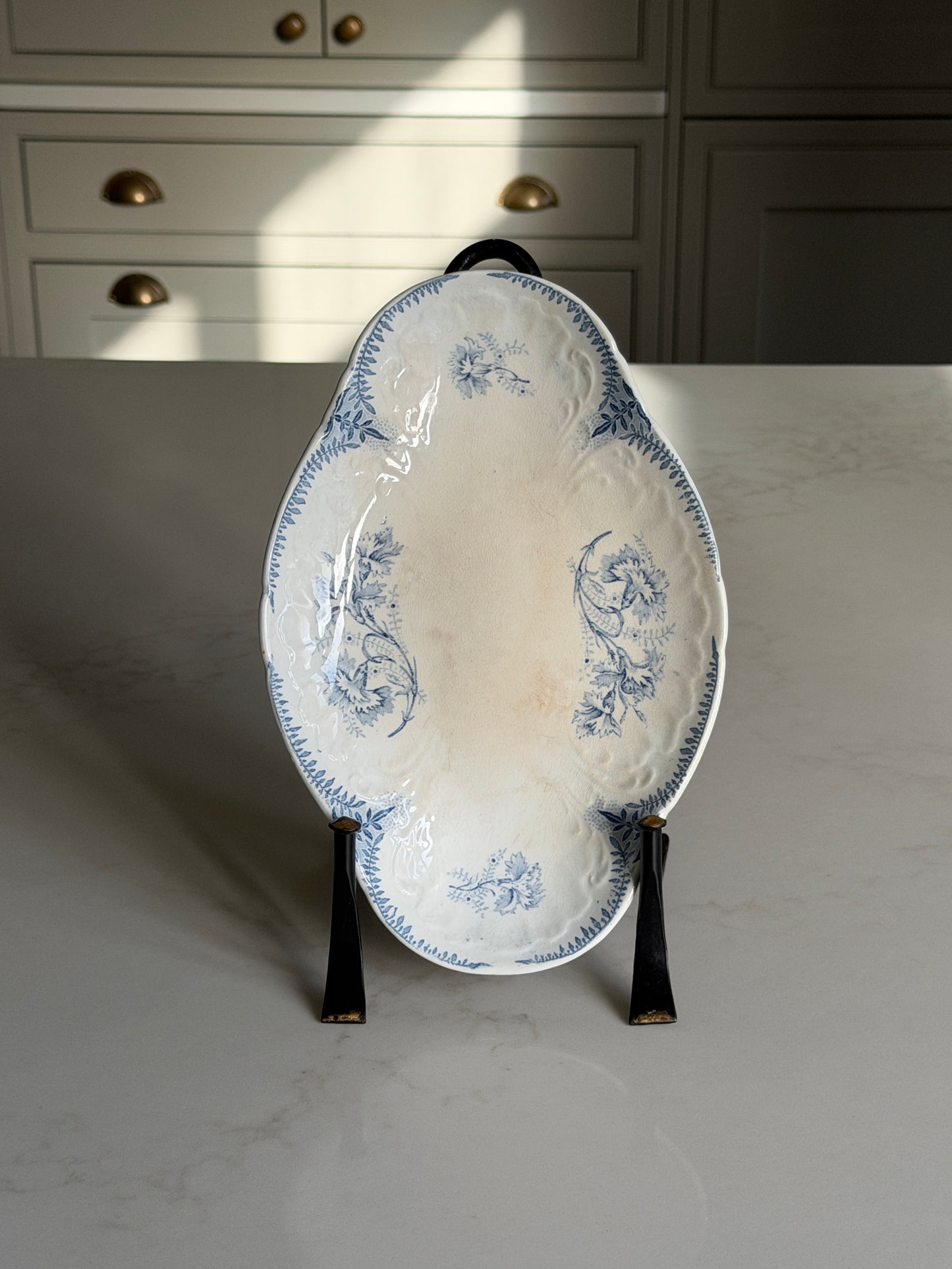 Small French Blue & White Floral Platter
