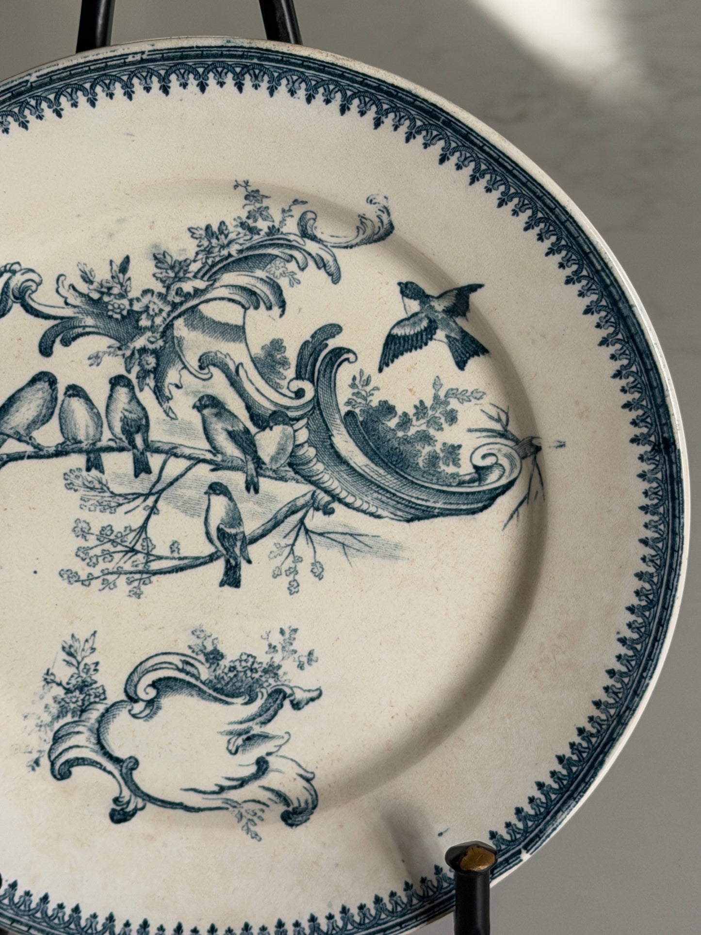 French Plate with Teal Bird & Botanical Design