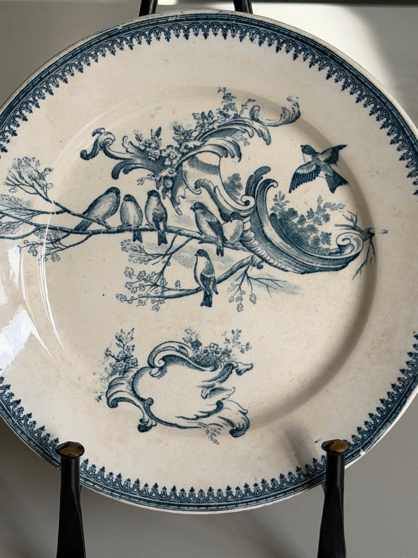 French Plate with Teal Bird & Botanical Design