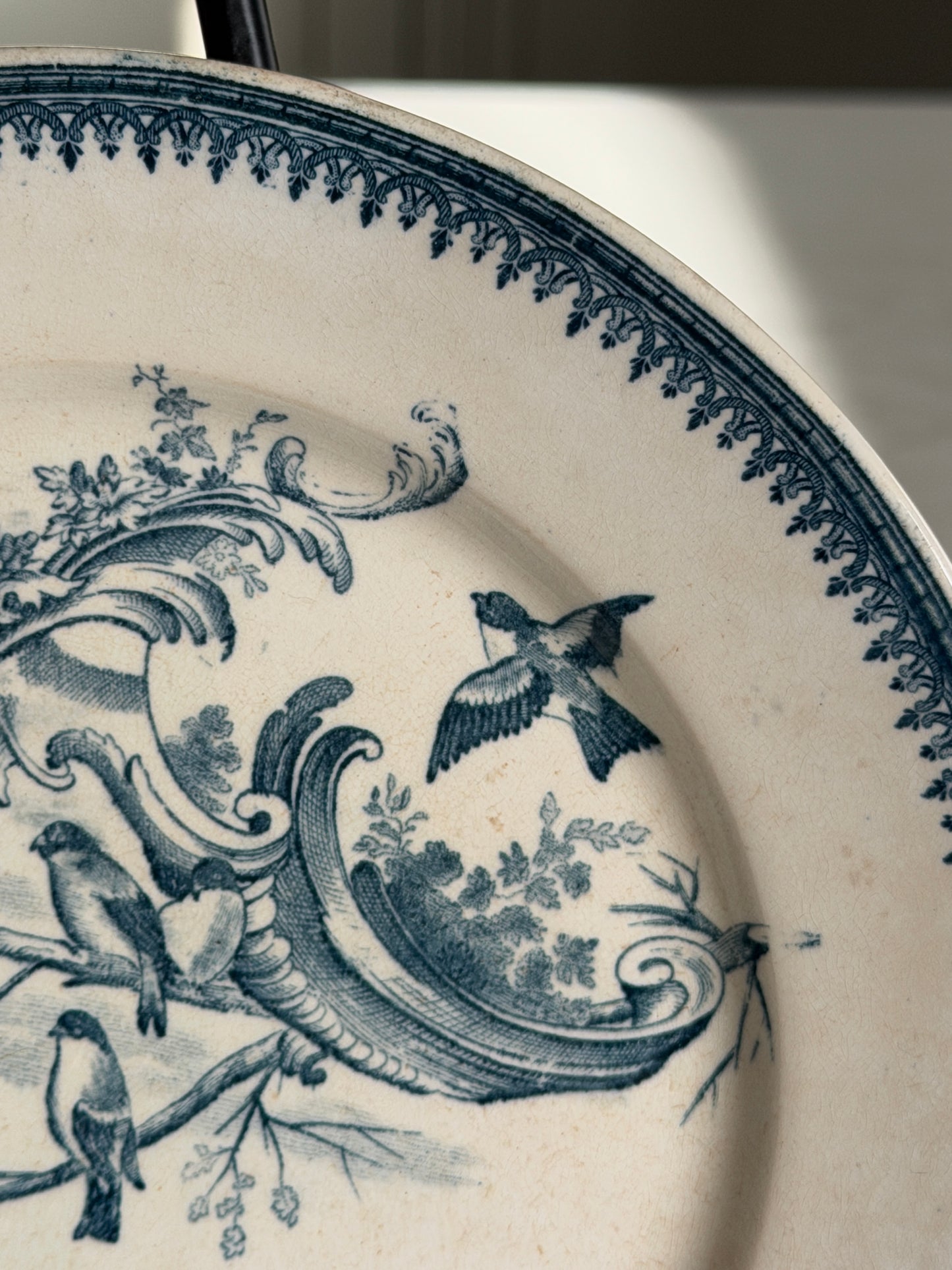 French Plate with Teal Bird & Botanical Design