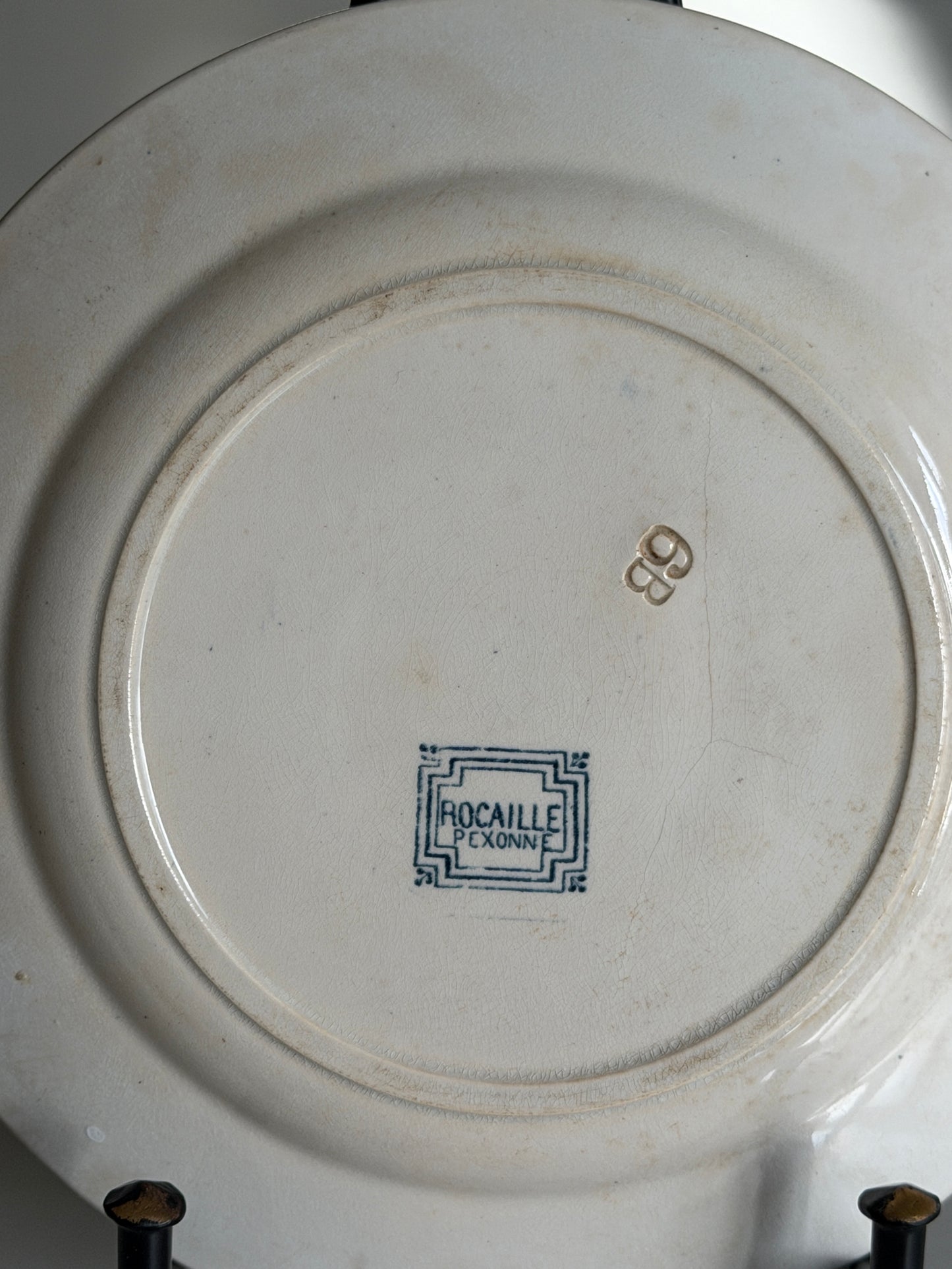 French Plate with Teal Bird & Botanical Design