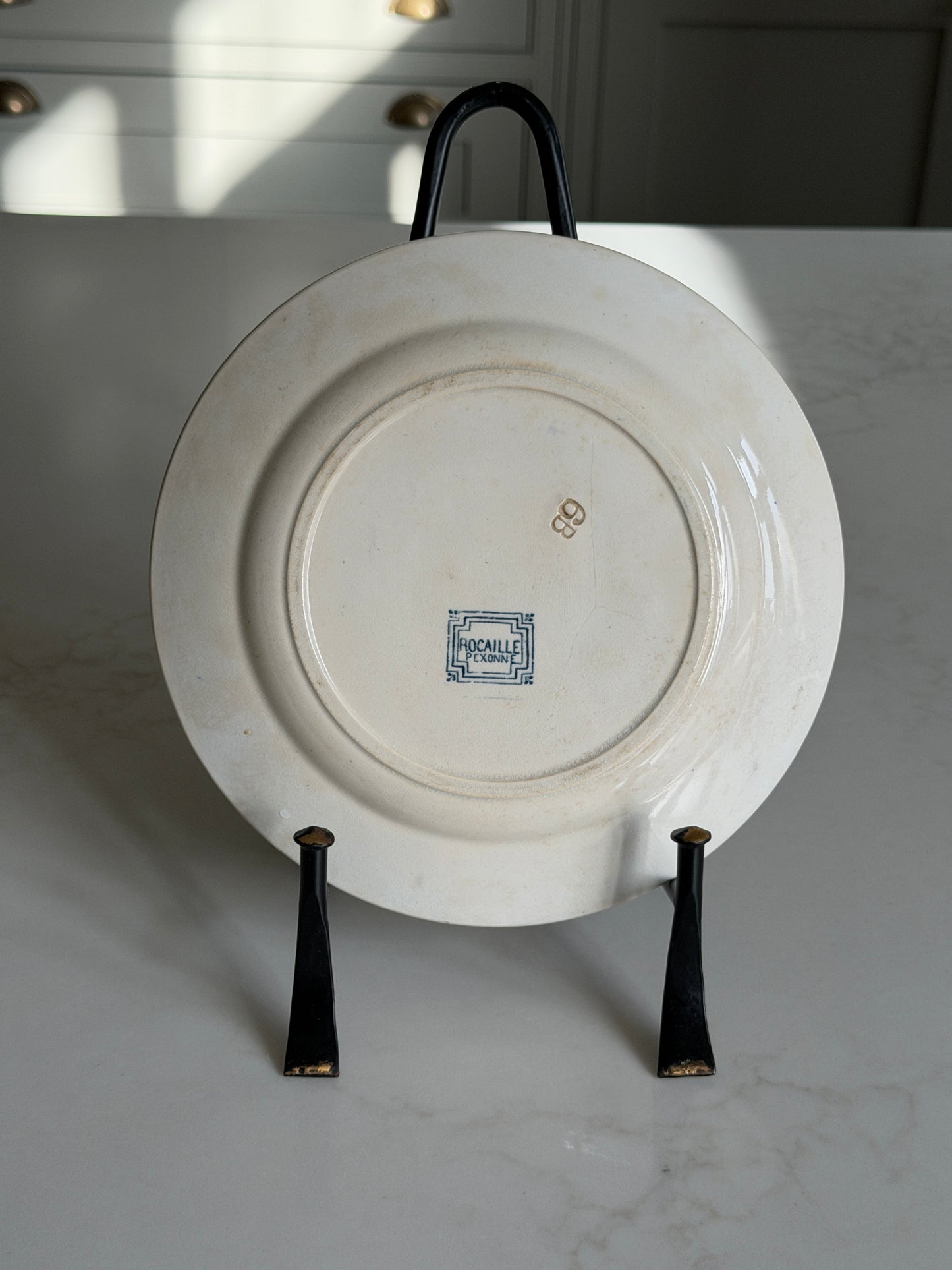 French Plate with Teal Bird & Botanical Design