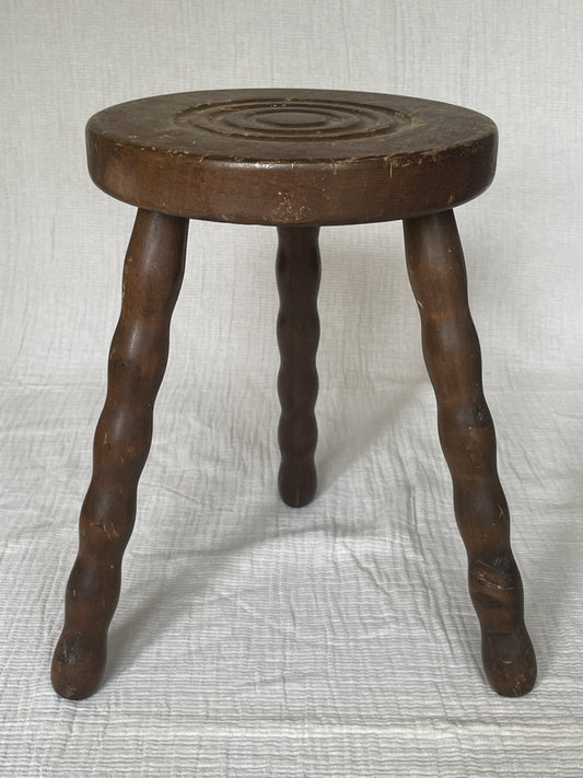 Vintage French Small Round Bobbin Milking Stool