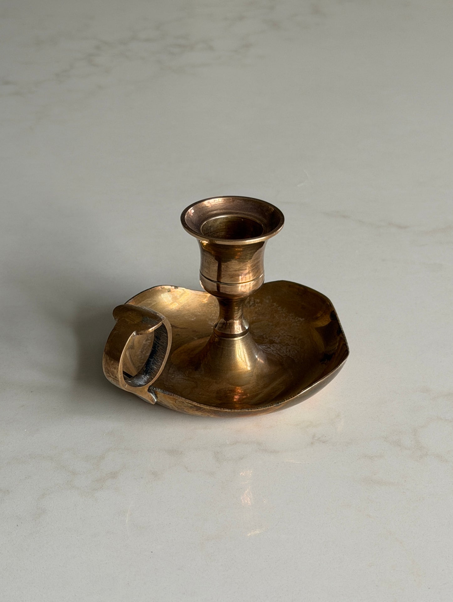 Scalloped Antique Brass Candlestick Holder