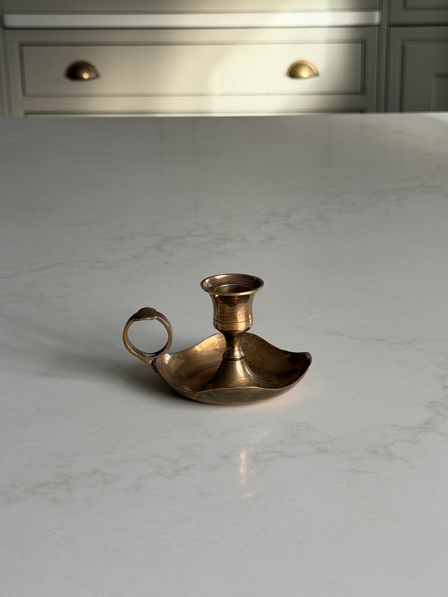 Scalloped Antique Brass Candlestick Holder