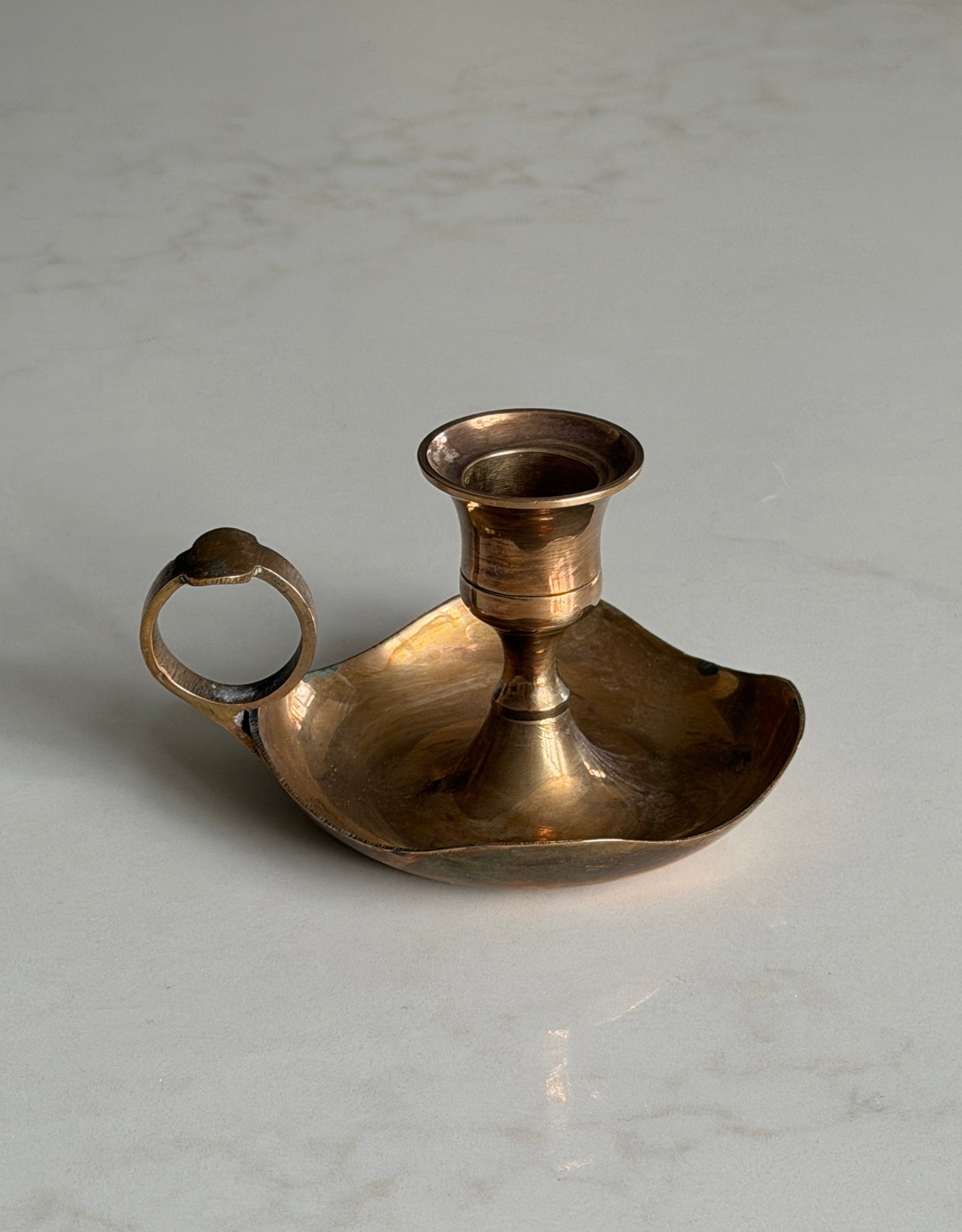 Scalloped Antique Brass Candlestick Holder