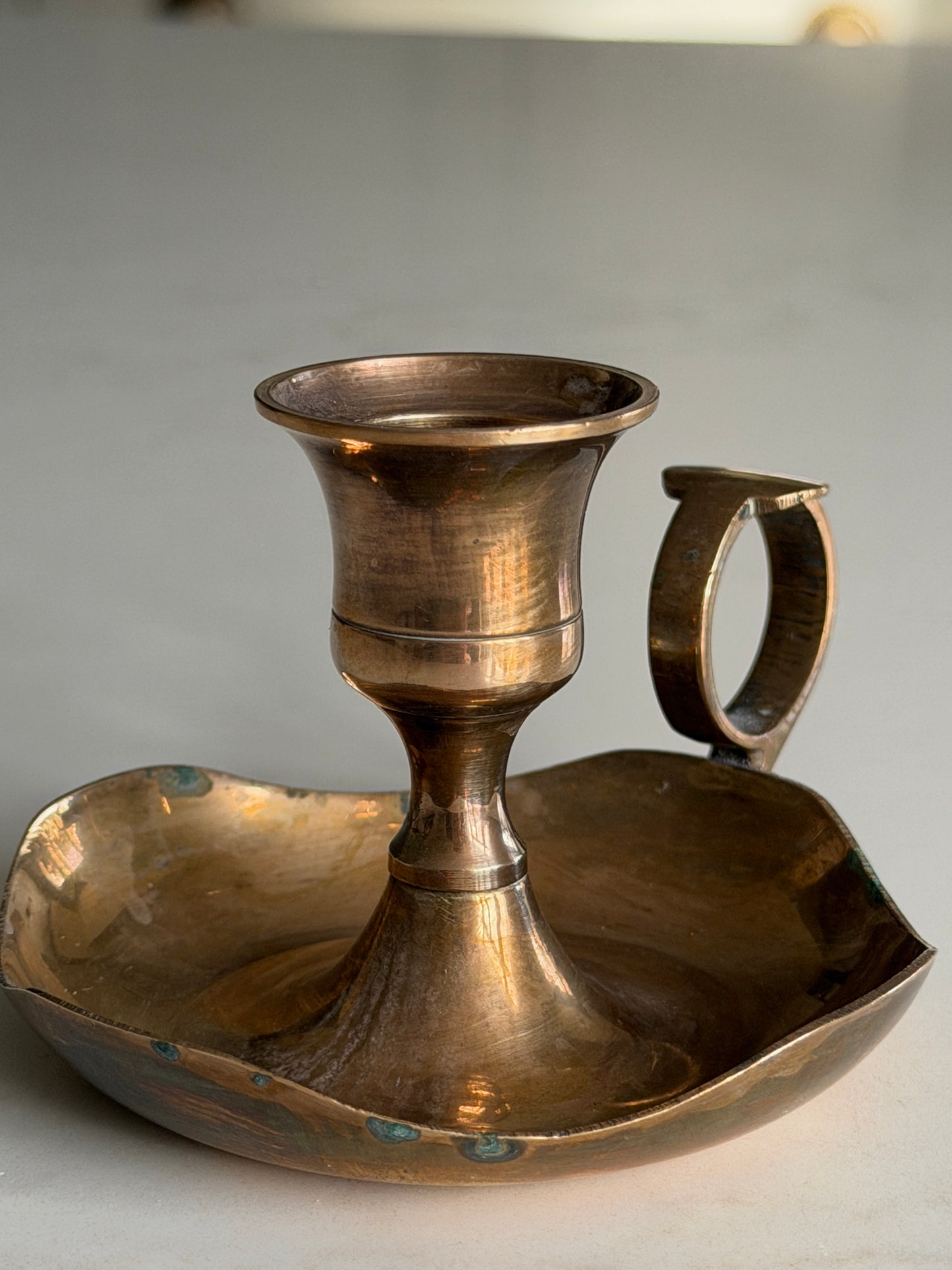 Scalloped Antique Brass Candlestick Holder
