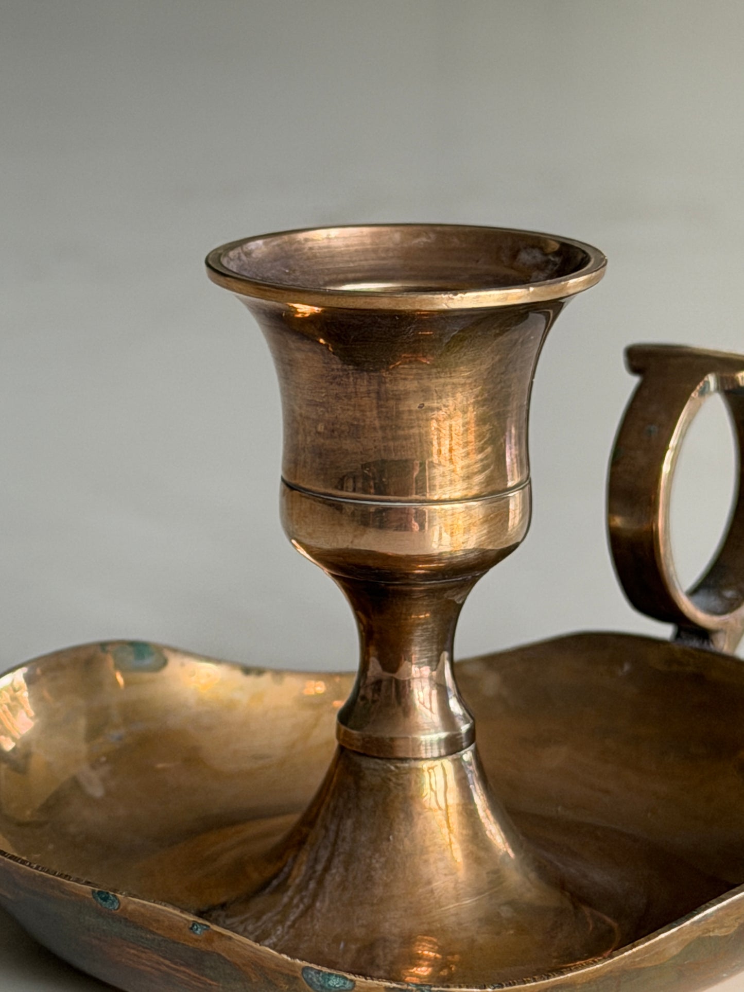 Scalloped Antique Brass Candlestick Holder
