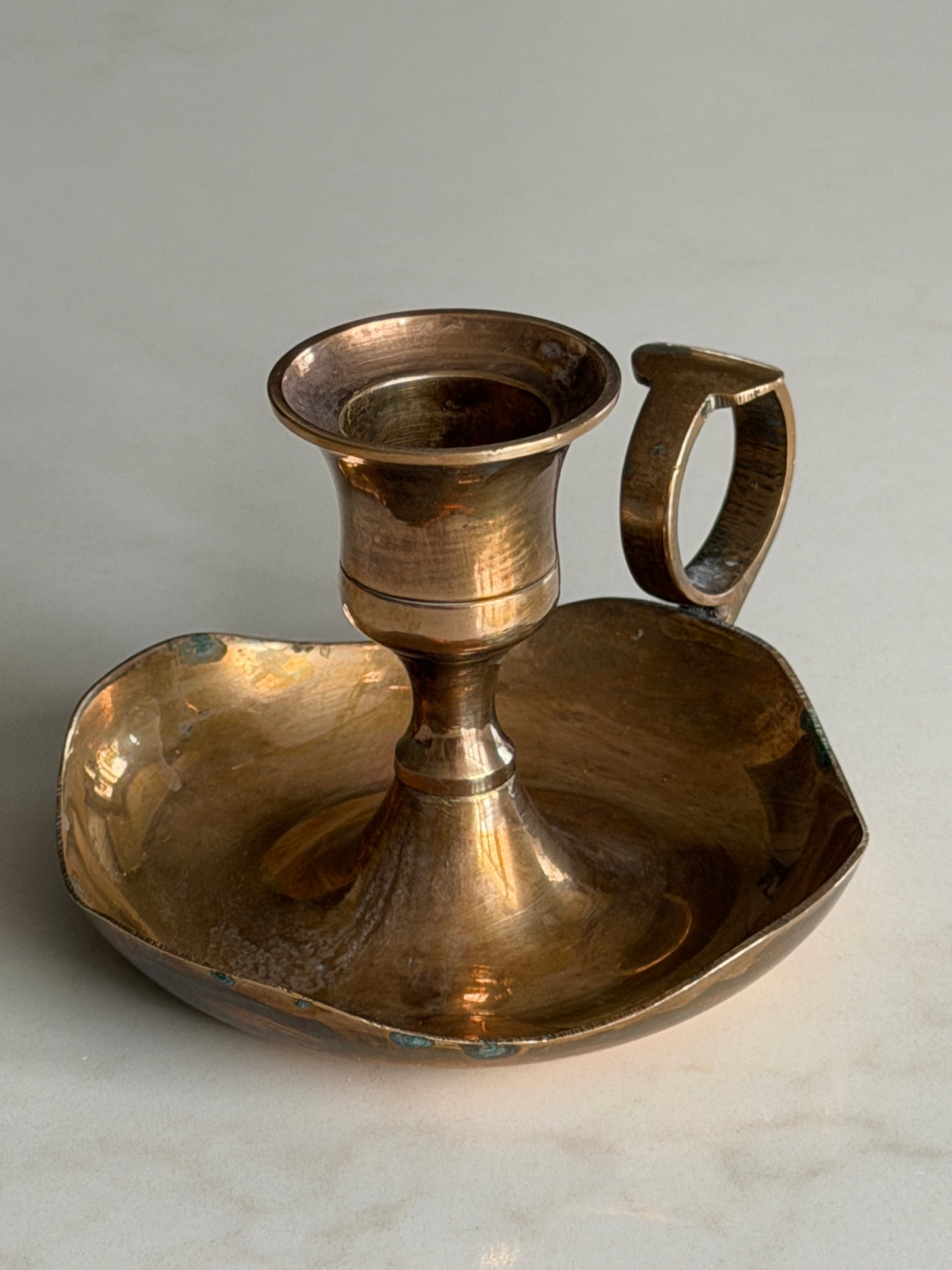 Scalloped Antique Brass Candlestick Holder