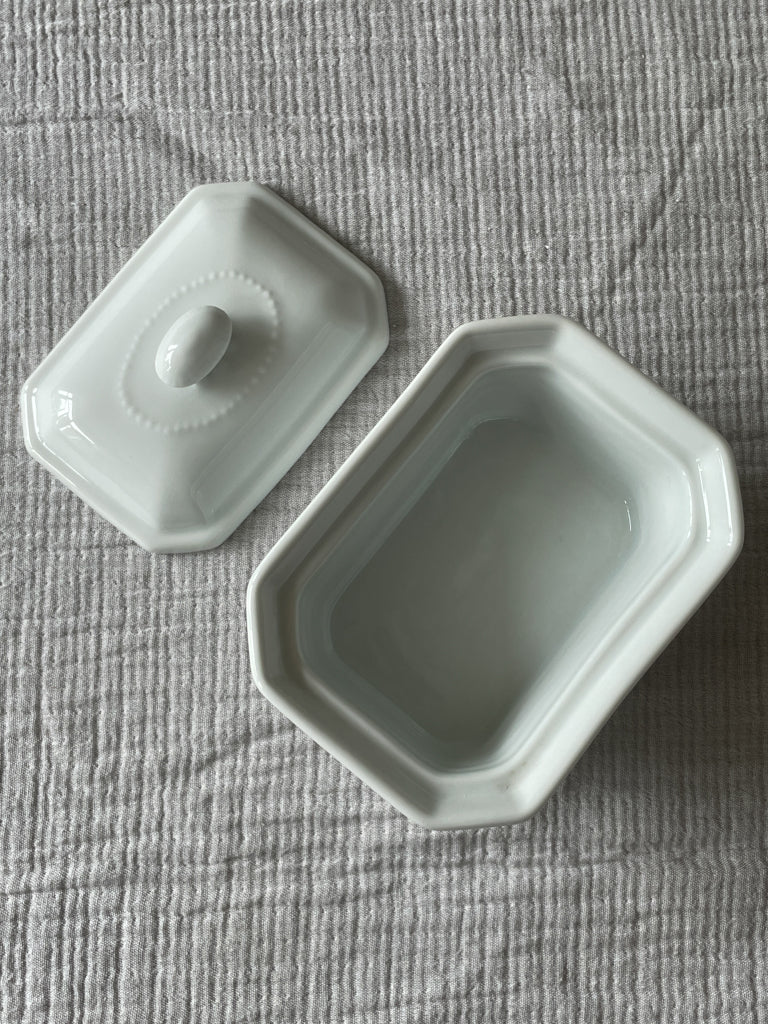 Vintage White French Apilco Porcelain Butter Dish