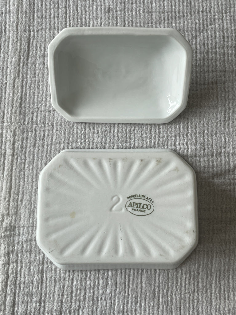 Vintage White French Apilco Porcelain Butter Dish