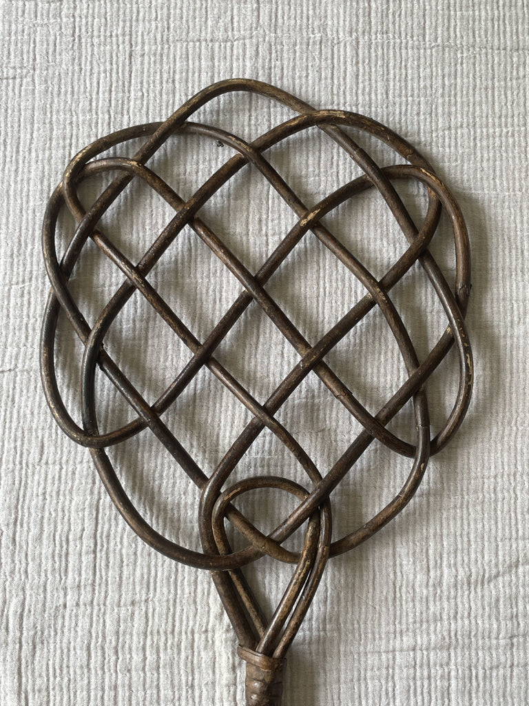 Vintage French Dark Brown Wicker Rug Beater
