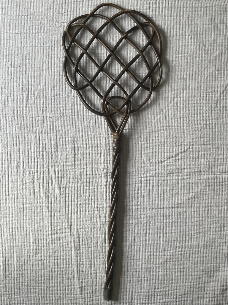 Vintage French Dark Brown Wicker Rug Beater