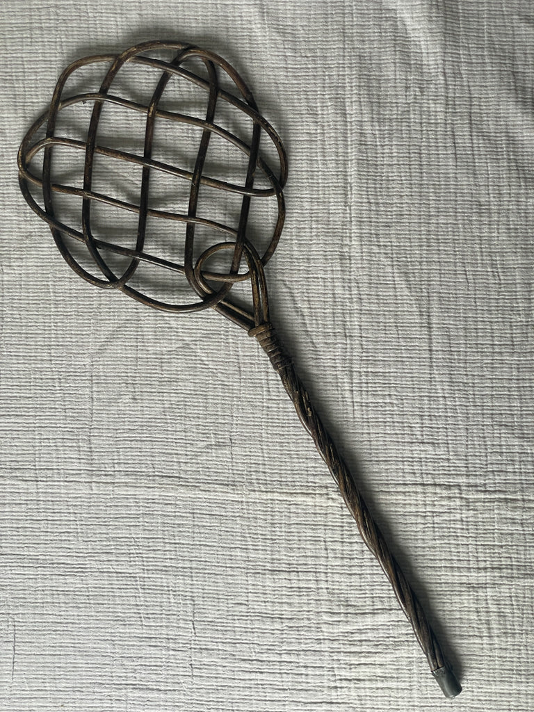Vintage French Dark Brown Wicker Rug Beater