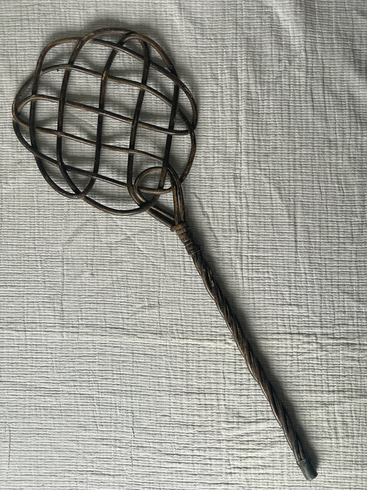 Vintage French Dark Brown Wicker Rug Beater