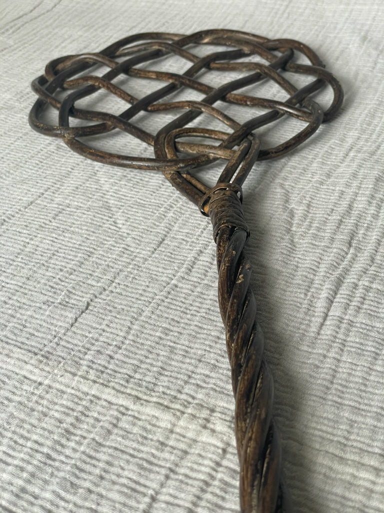 Vintage French Dark Brown Wicker Rug Beater