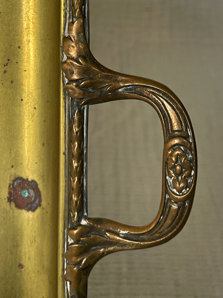 Small Vintage French Brass Tray with Decorative Handles
