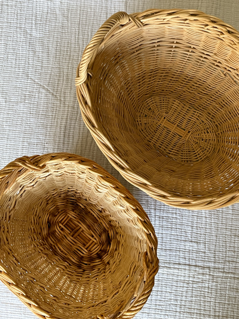Pair of Vintage Handled Wicker Baskets