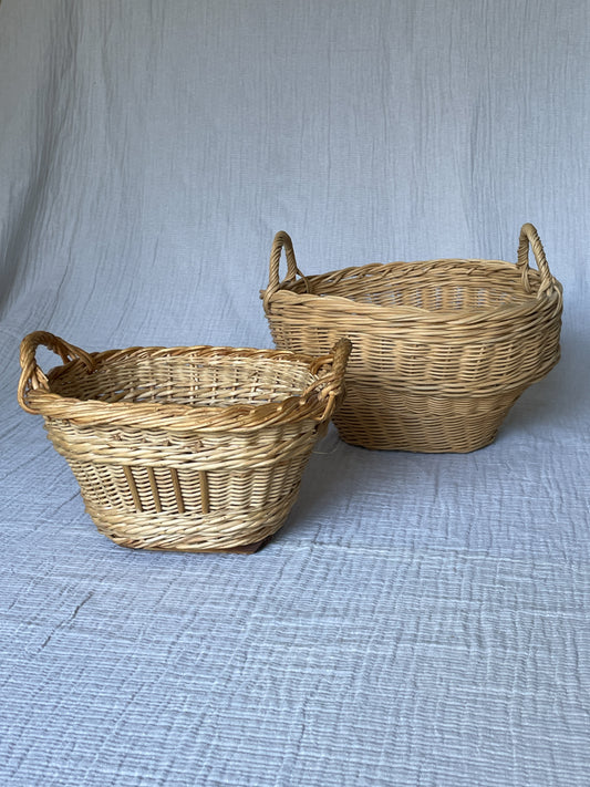 Pair of Vintage Handled Wicker Baskets