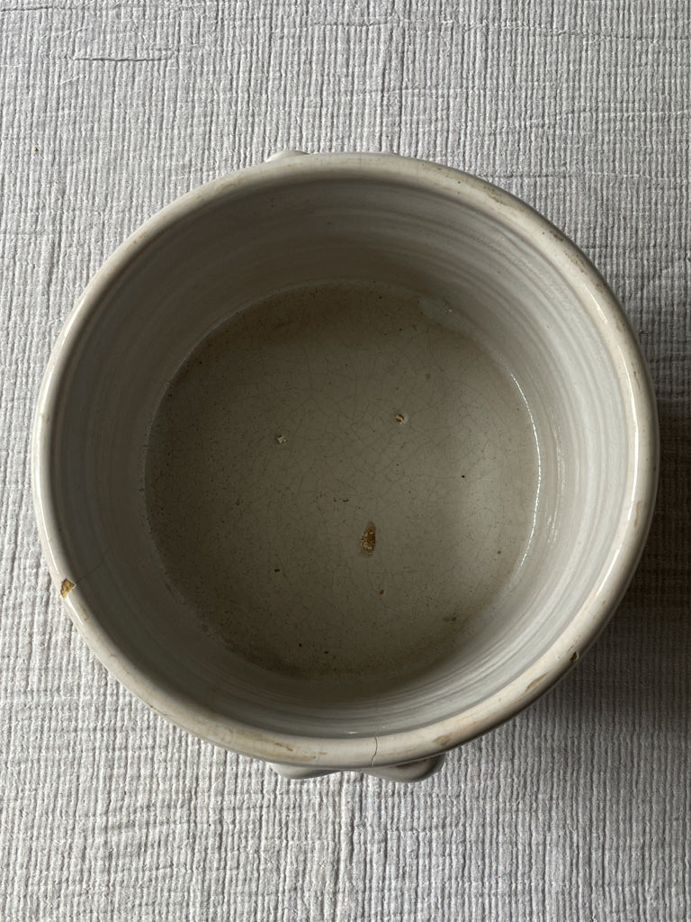 Vintage French White Ceramic Handled Planter