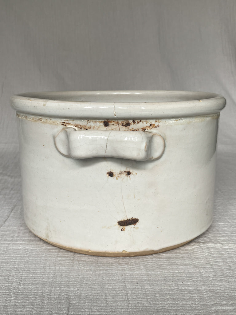 Vintage French White Ceramic Handled Planter
