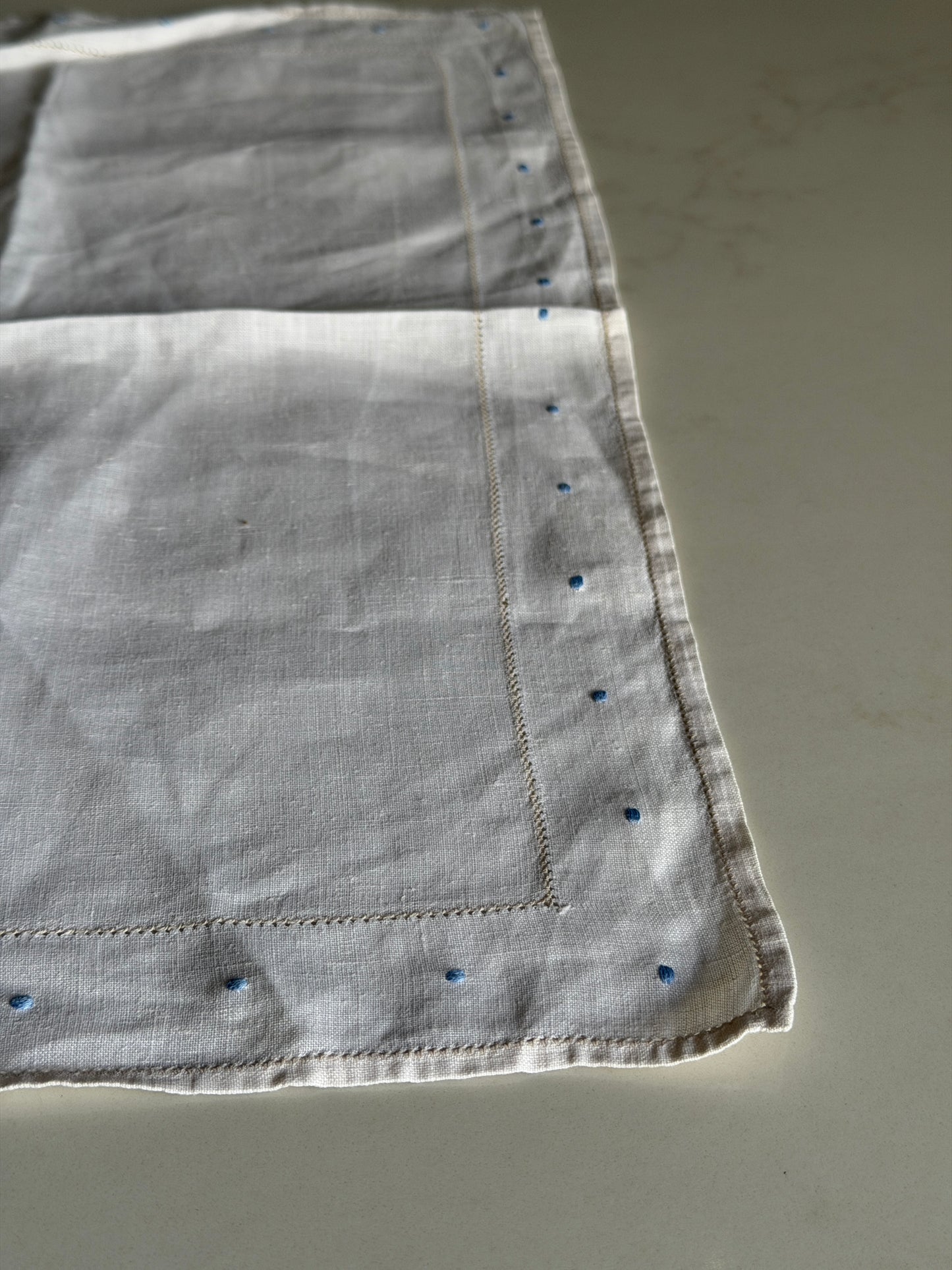 White French Linen Tray cover With Light Blue Embroidery