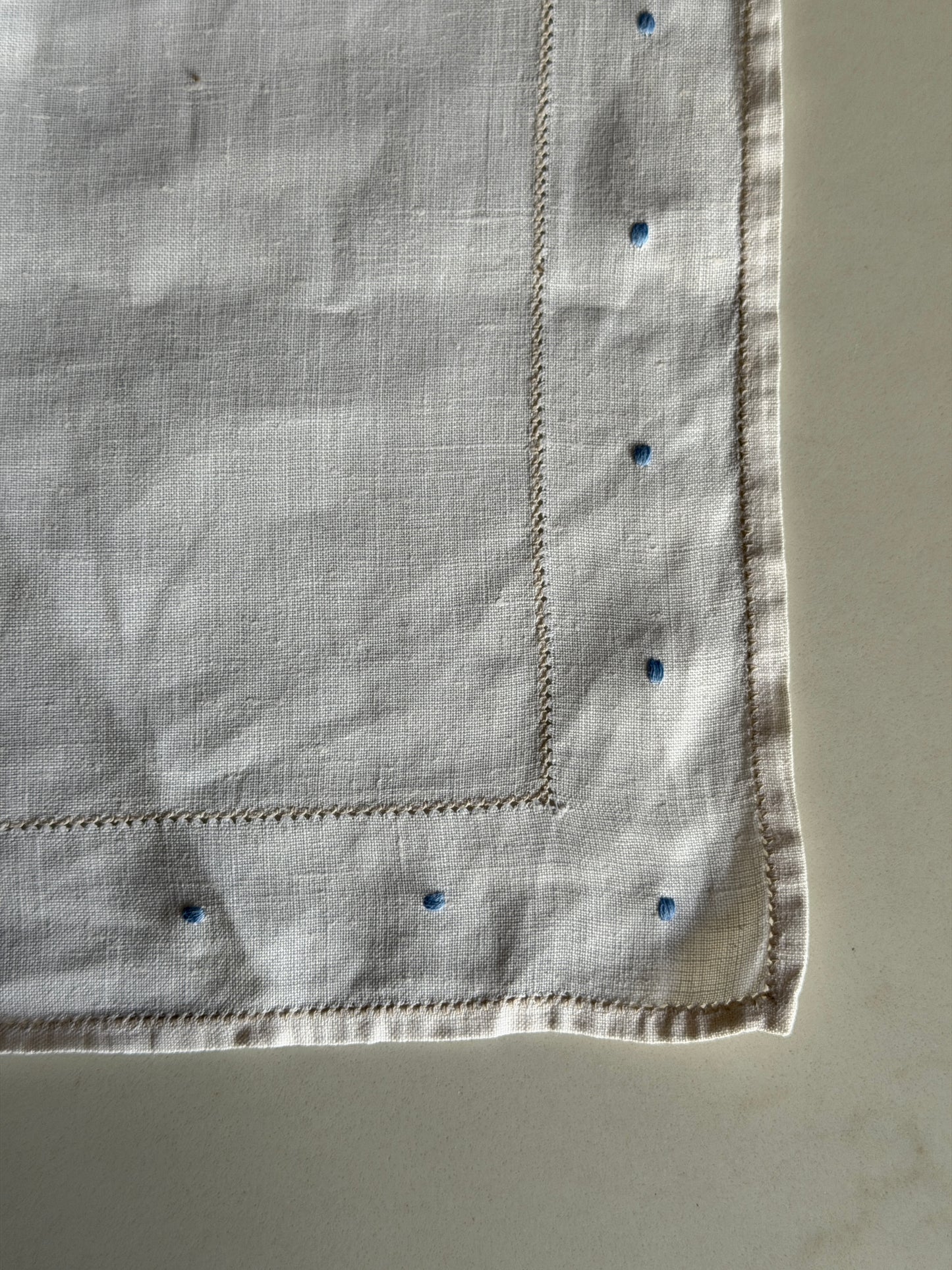 White French Linen Tray cover With Light Blue Embroidery