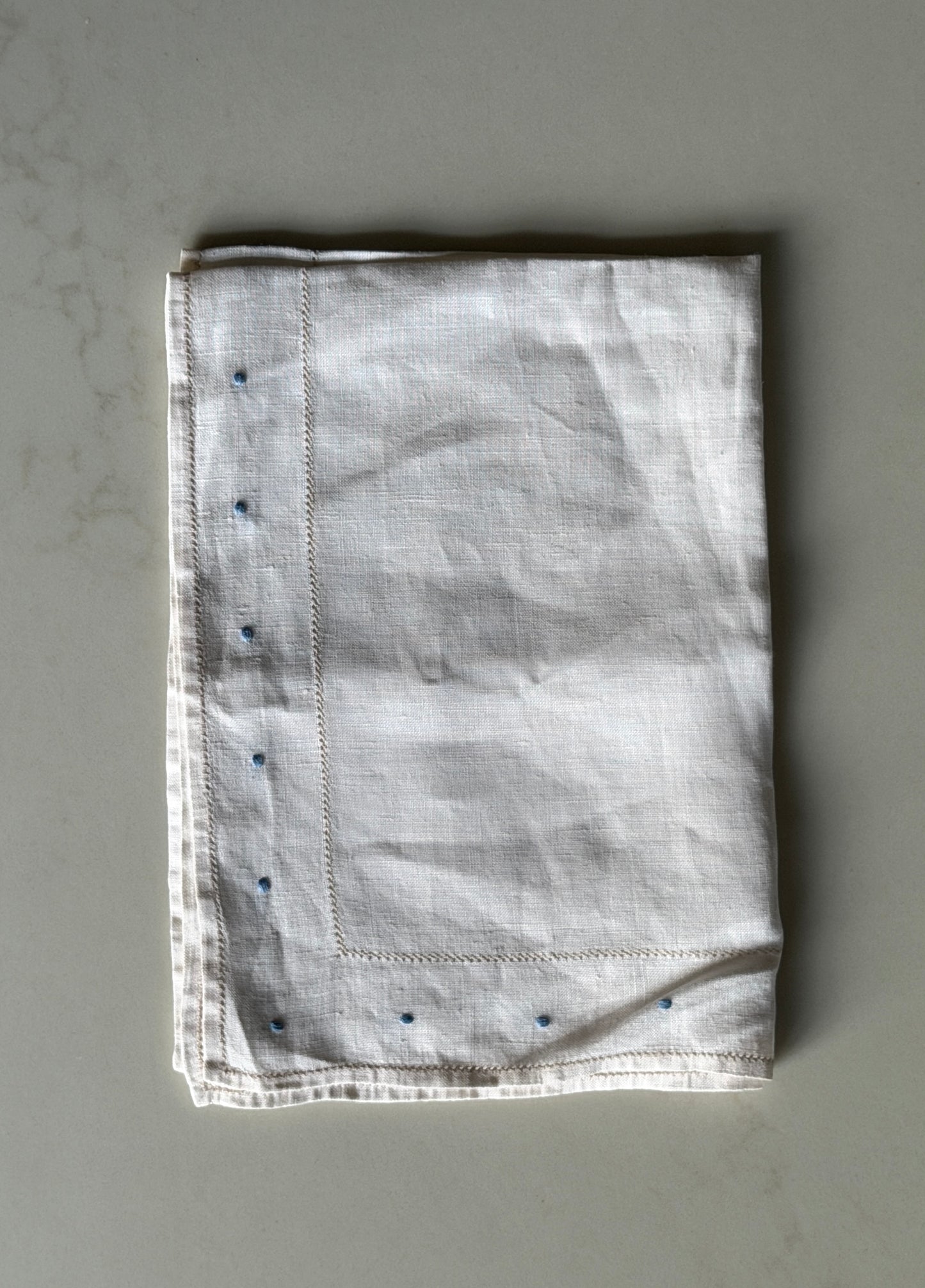 White French Linen Tray cover With Light Blue Embroidery
