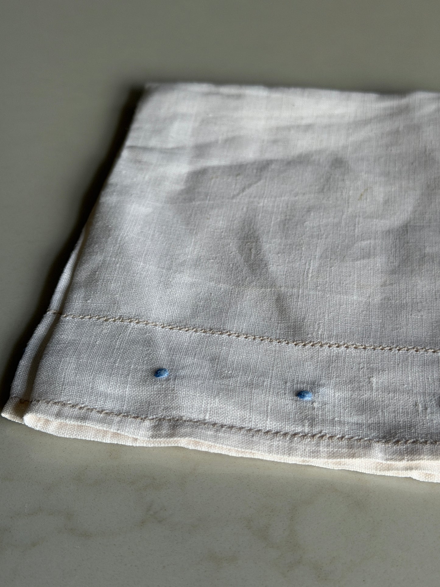 White French Linen Tray cover With Light Blue Embroidery