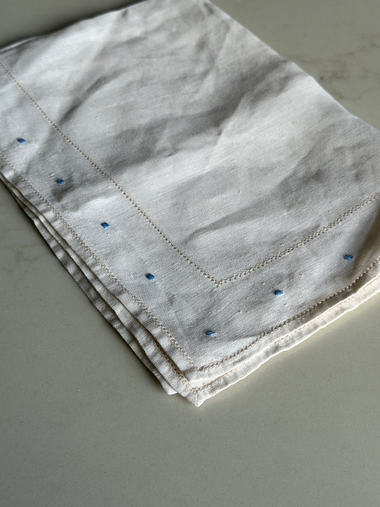 White French Linen Tray cover With Light Blue Embroidery