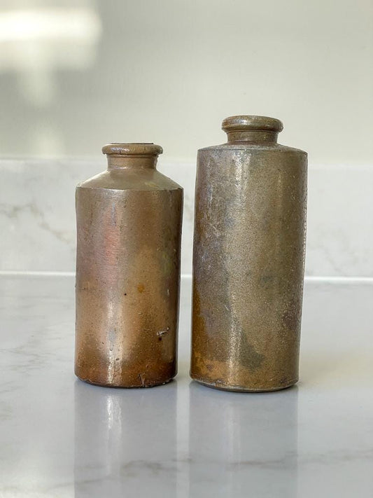 Pair of Brown/Pink Vintage Victorian Inkwell bottles