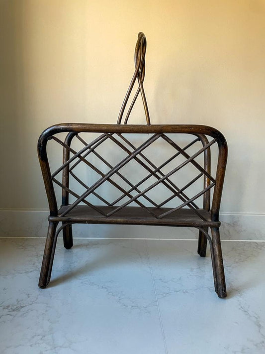Vintage Brown Rattan Magazine Rack