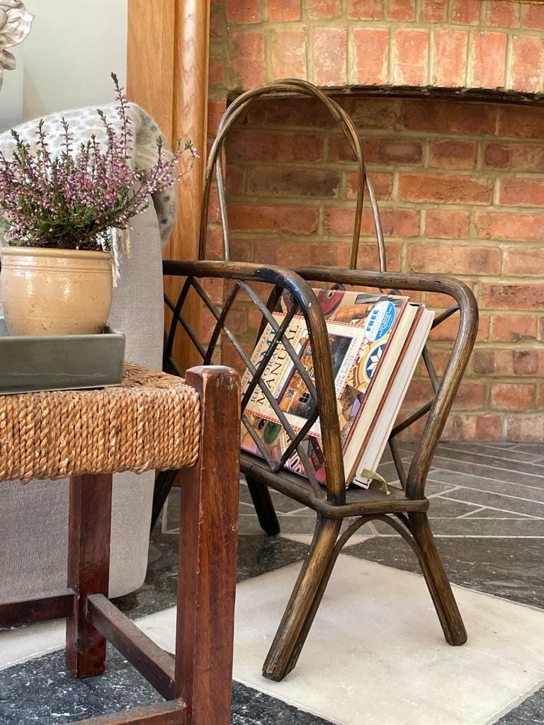 Vintage Brown Rattan Magazine Rack