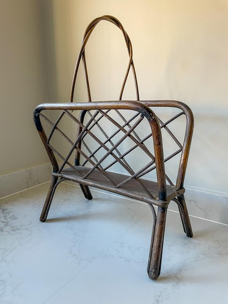 Vintage Brown Rattan Magazine Rack